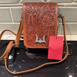 NWT Loyal West Floral Tooled Leather Crossbody Bag